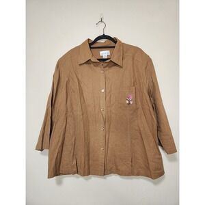 Vintage AKC Linen Blend Button Down Top Womens SIze 3X‎